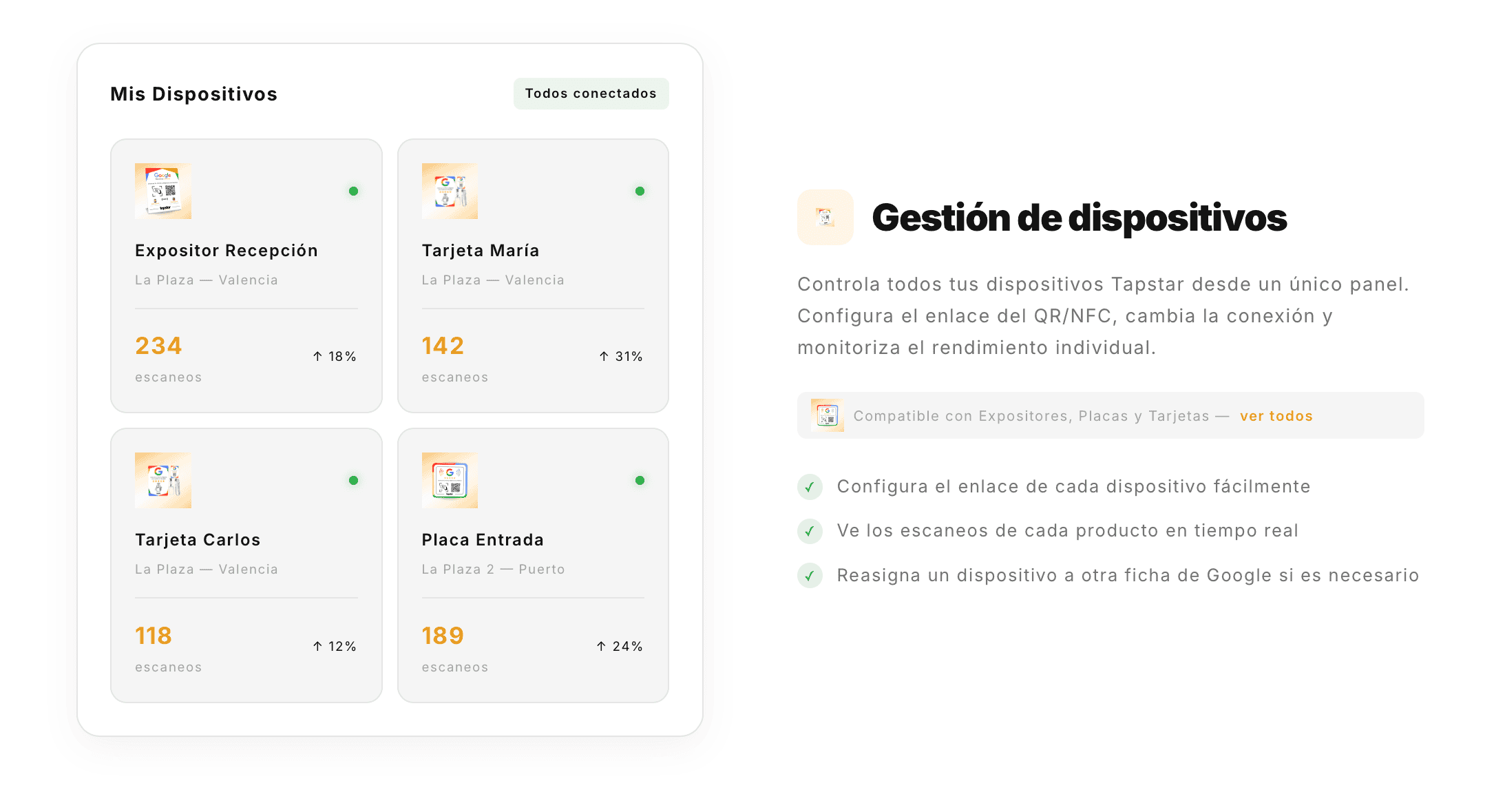 Pantalla de TapRate App con gestión de dispositivos